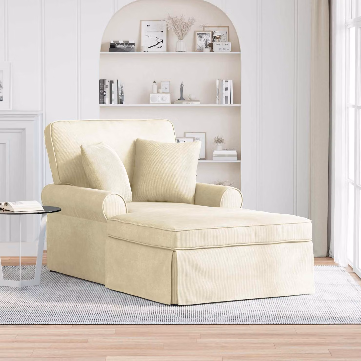 Set Chaise Longe vidaXL in Tessuto Cord beige con Gonna e Cuscini, 3 Pezzi