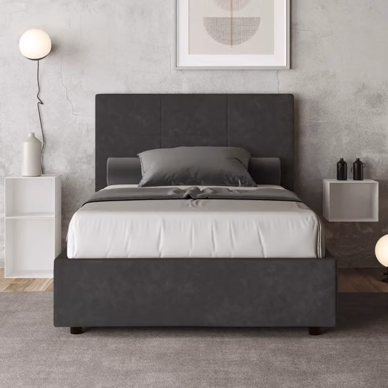 Letto imbottito con contenitore Mika Ityhome in microfibra grigio L/P/H: 122 x 190 x 135 cm – 2