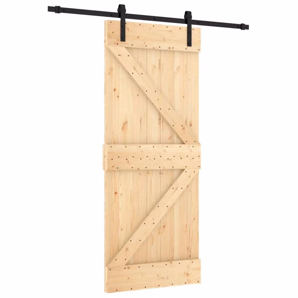 Porta scorrevole moderna vidaXL in legno di pino e metallo, colori nero, marrone e beige, H 210 cm x L 85 cm – 2