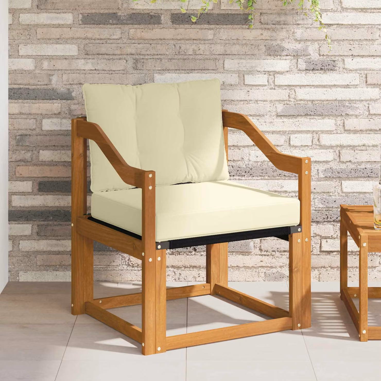 vidaXL Divano da esterno moderno in legno di acacia massello con cuscini in tessuto beige e marrone
