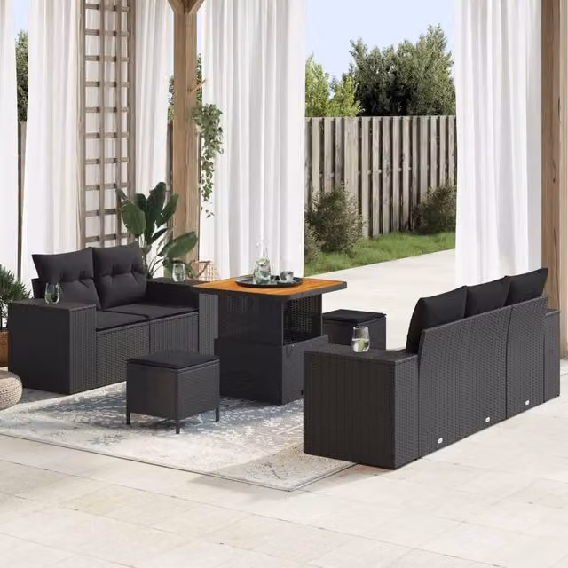 Set Divano da Giardino 8 pz 8-Numero di posti Nero 3363894