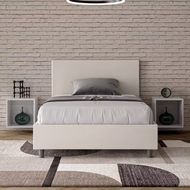 Letto imbottito 1 piazza e mezza 120x200 cm Adele - Bianco,Similpelle,Con rete