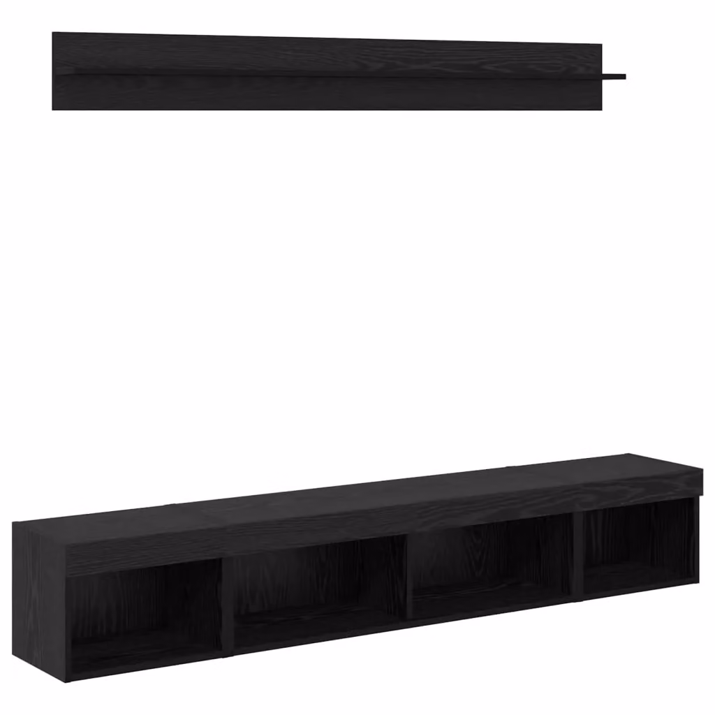 Set di 5 pezzi Mobiletto TV sospeso con illuminazione LED integrata in Rovere Nero opaco, design minimalista per il tuo soggiorno – 2