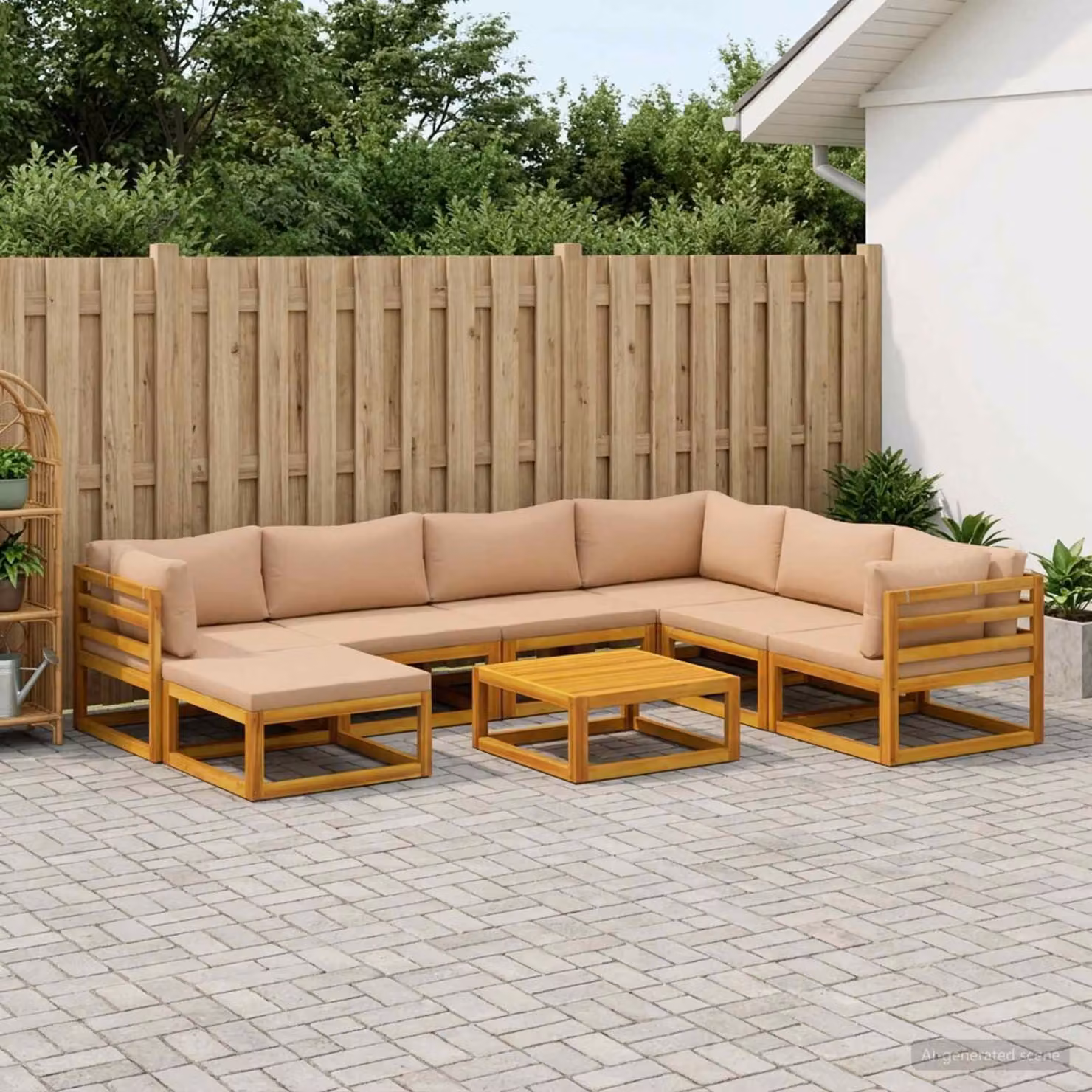 Set di divani da giardino vidaXL in legno di acacia massello oliato, 8 pezzi, colore naturale beige e marrone