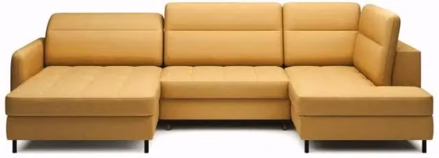 Divano angolare convertibile BERTHO MEUBLORAMA giallo arancio con contenitore e funzione letto, angolo sinistro, L 306 cm