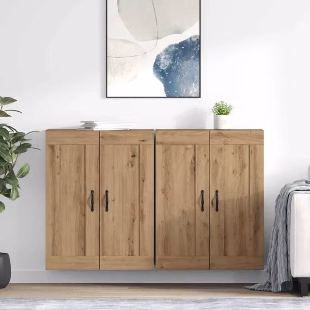 Set di 2 mobili a muro moderni vidaXL in rovere marrone con ante a battente e ripiani interni L/P/H: 69,5 x 34 x 90 cm