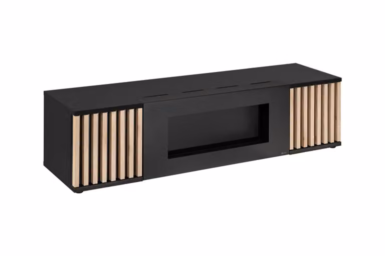 Tavolino per TV con biocamino ADIA - nero / hickory jackson