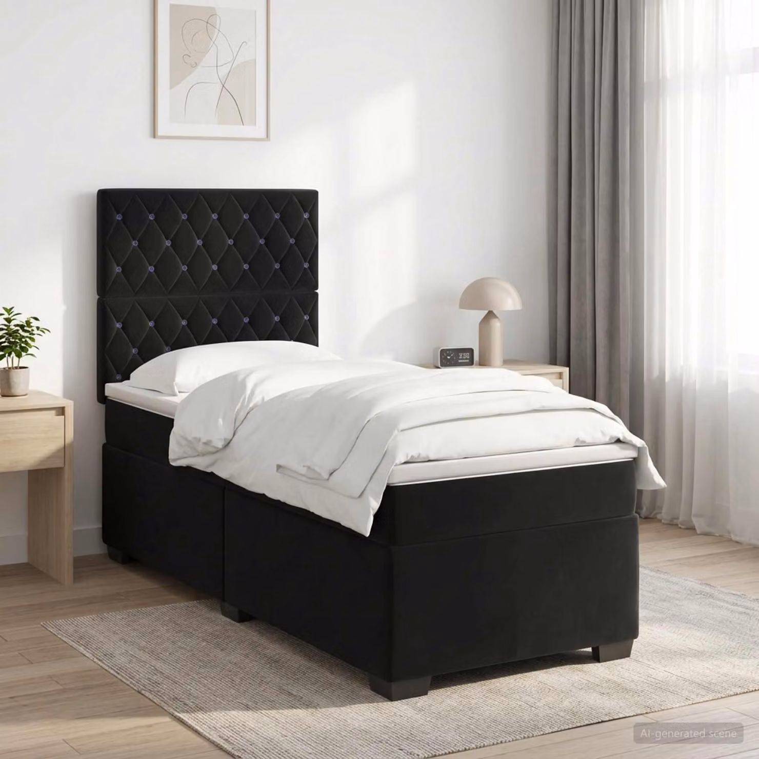 Letto box spring vidaXL con materasso in velluto nero, L 200 x L 80 cm