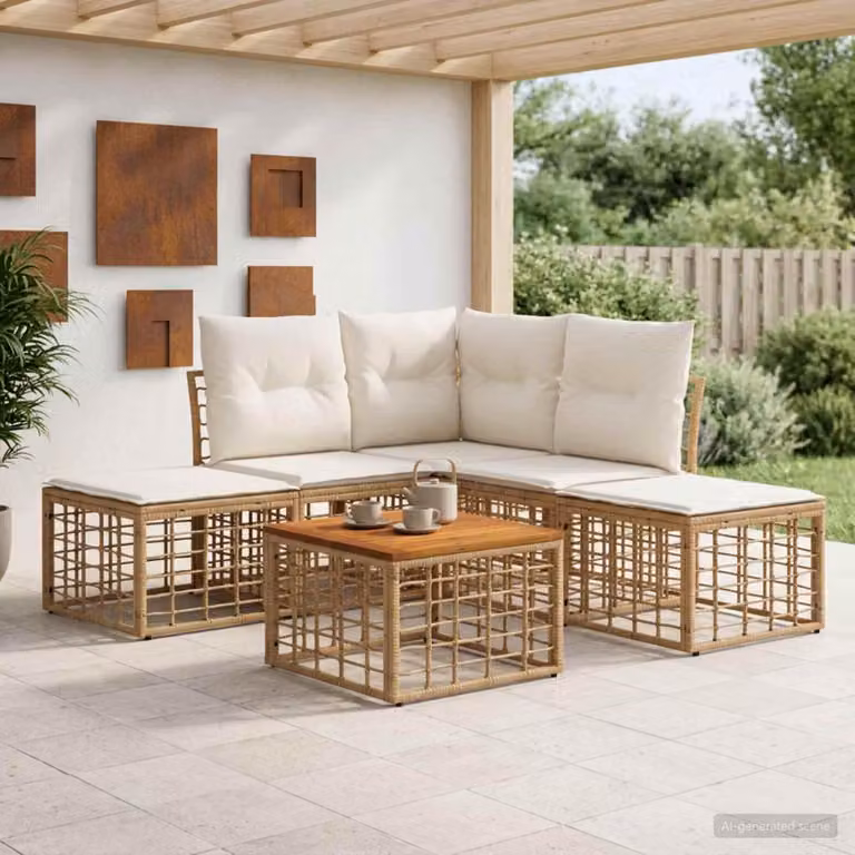 Maison Exclusive - Set da esterno per divano, 6 pezzi. Tessuto in poliestere, colore naturale e bianco crema