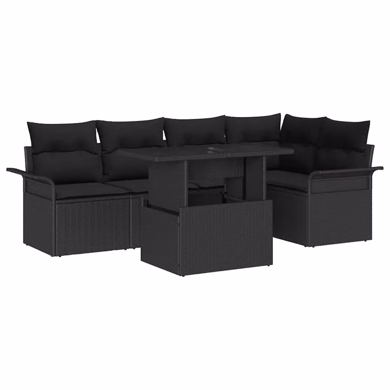 vidaXL Set Divano da Giardino Moderno a L in 6 Pezzi Nero con Cuscini e Tavolino