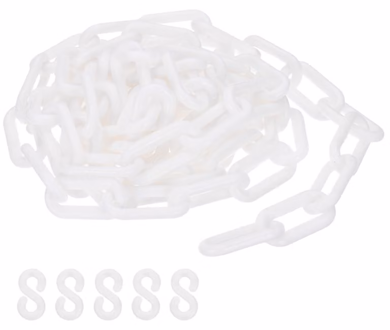 Catena in plastica, lunghezza 3 metri, diametro 8 mm, colore bianco, con 5 ganci, barriera di sicurezza