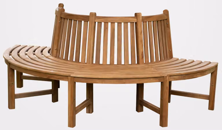 Panca da esterno CLP Baumbank, modello maschile, 206 cm di lunghezza, forma semicircolare, con schienale, colore marrone