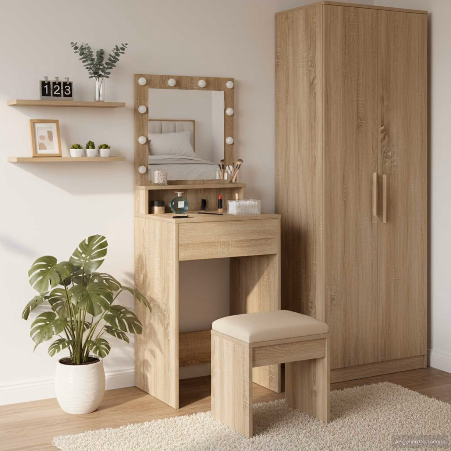 vidaXL Tavolo da Trucco Moderno in Rovere, Colore Marrone e Beige, L/P/H: 50 x 41 x 135 cm