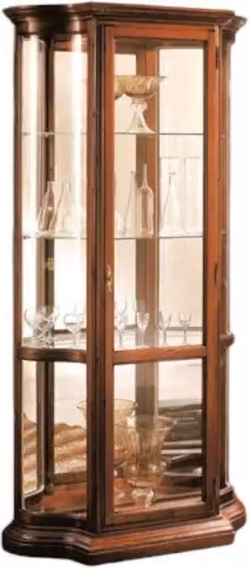 Vetrina classica con vetro curvo e ante in vetro in legno color noce Mobili 2G L: 101 cm, P: 36 cm, H: 200 cm – 3
