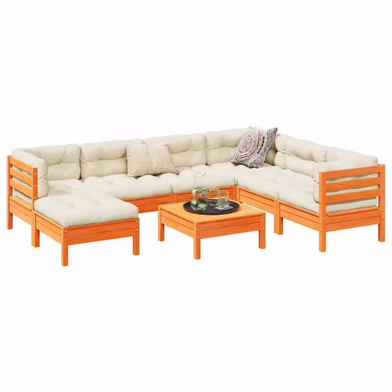 vidaXL Set di Divani da Giardino 8 Pezzi in Legno Massello di Pino Marrone con Cuscini Beige