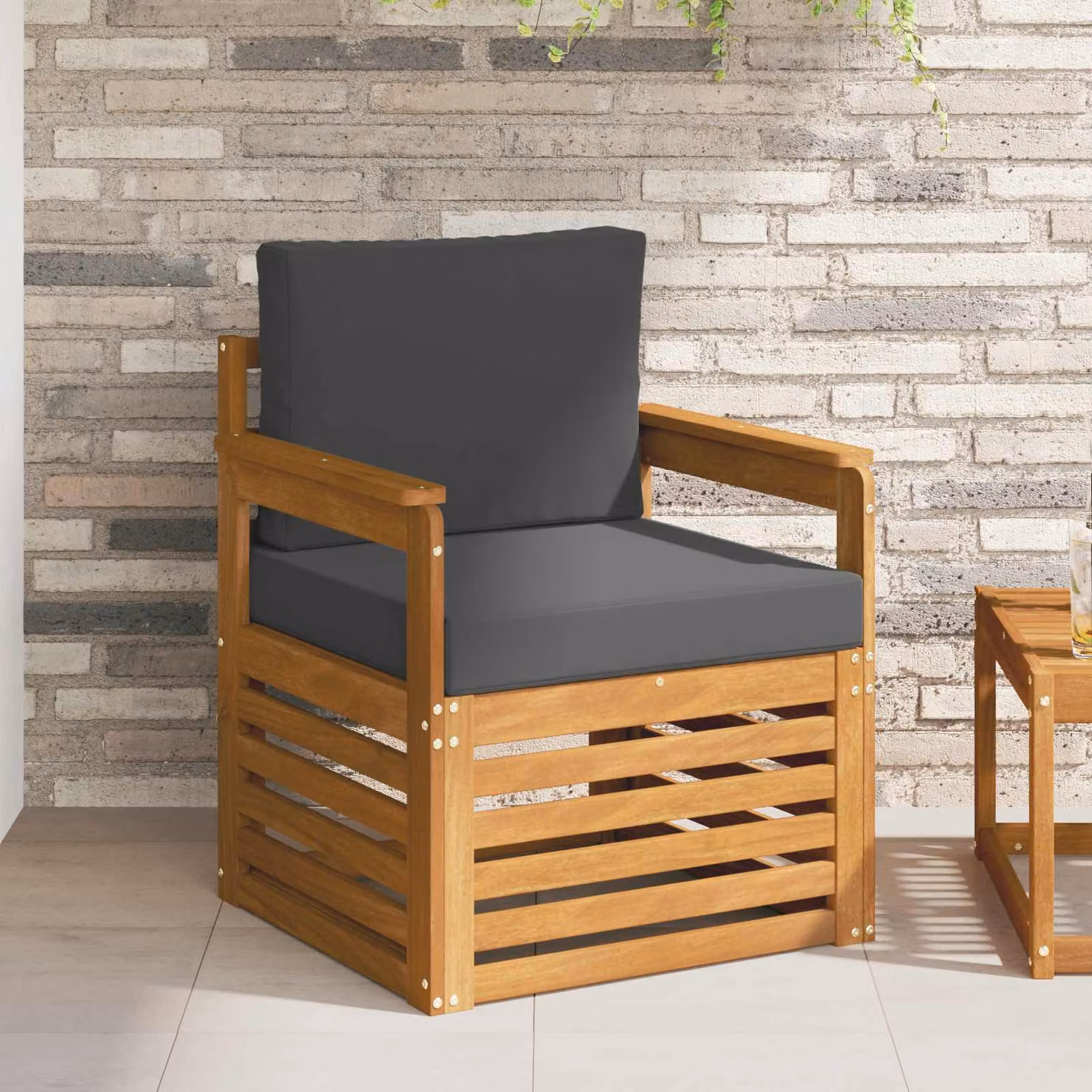 Set di divani da esterno da giardino e terrazzo vidaXL in legno di acacia massello con cuscini inclusi, colori antracite, marrone e grigio