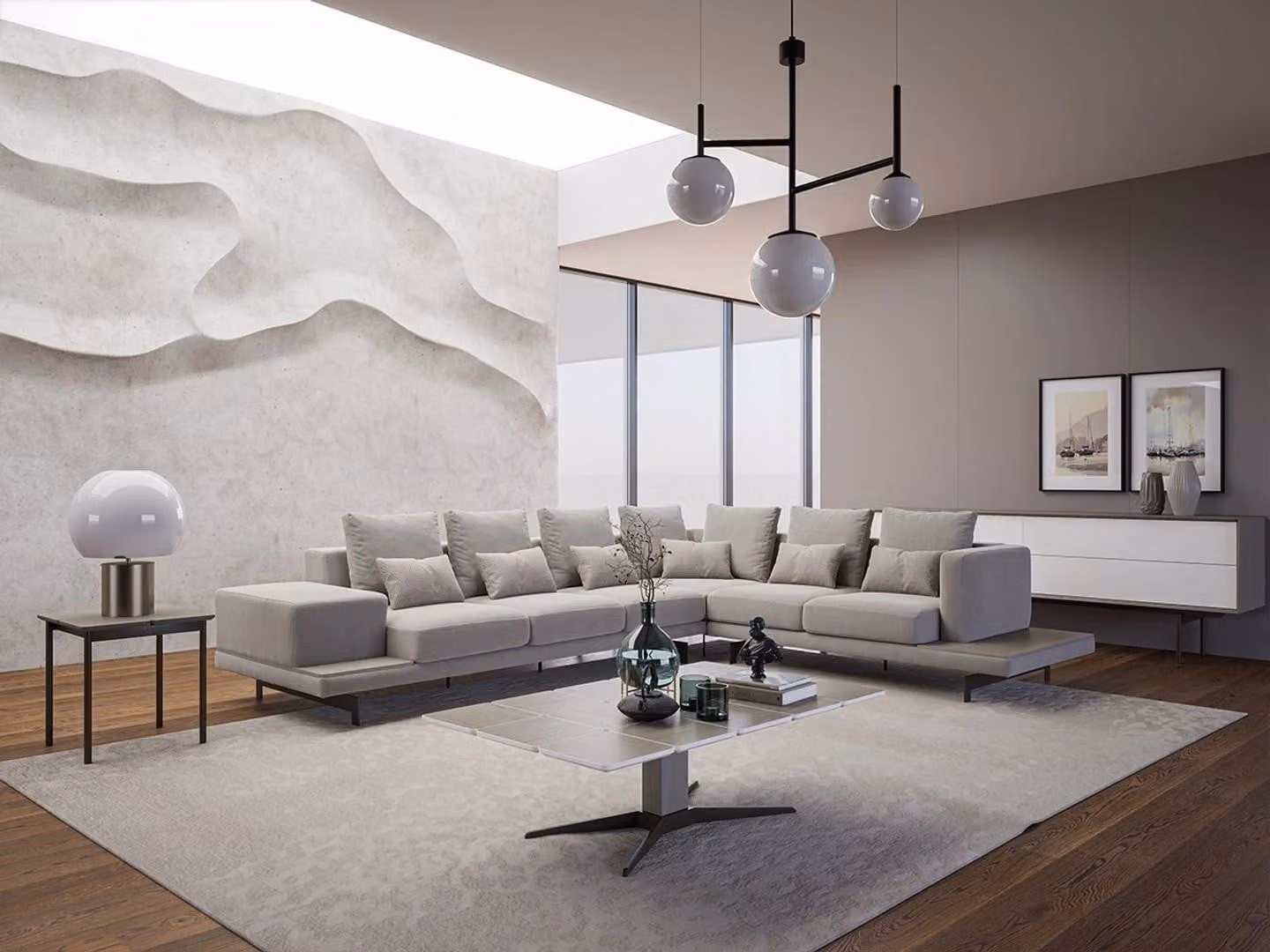 Polstermöbel Grau Sofa Couch L-Form Design Ecksofa Wohnzimmer Couchtisch