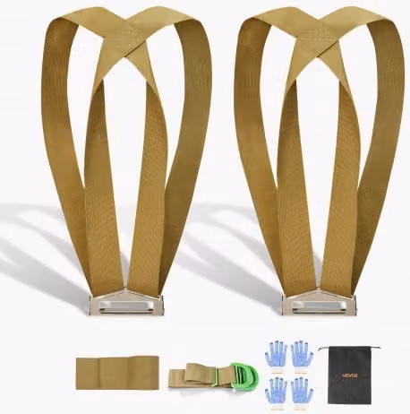 VEVOR Sistema di Cinghie per Traslochi Giallo per Sollevamento e Spostamento Mobili ed Elettrodomestici per 2 Persone con 2 Imbracature, 1 Cinghia Portante e 1 Cinghia Portatile