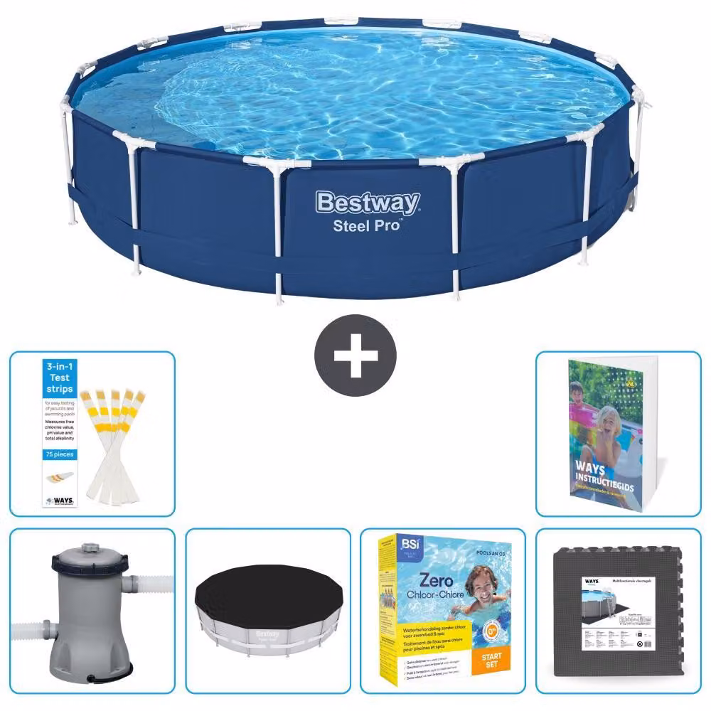 Piscina gonfiabile Bestway Steel Pro, rotonda, dimensioni 396x84 cm, composta da 5 parti, modello S259