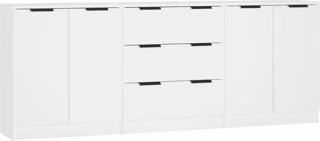 Credenze 3 pz | Madia | Buffet da pranzo | Armadio da pranzo Bianche in Legno Multistrato