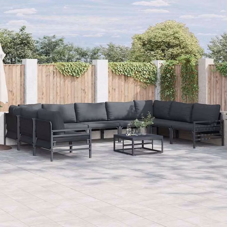 Maison Exclusive - Set di divani da giardino, 9 pezzi, colore nero, struttura in acciaio