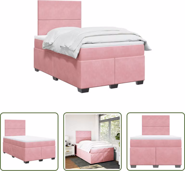 The Living Store Letto a molle con materasso Rosa 120x200 cm Velluto