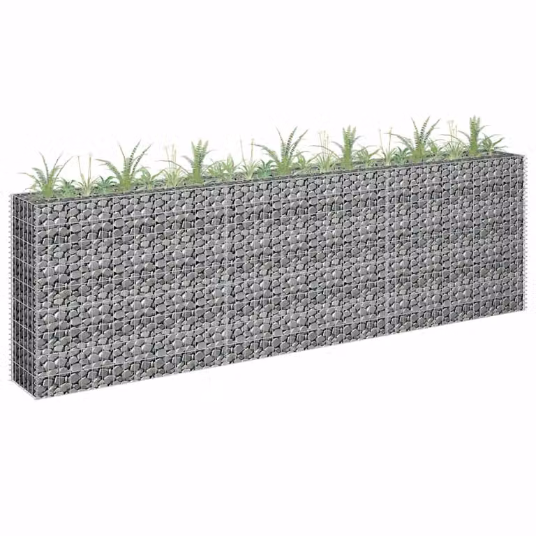 vidaXL Letto Rialzato a Gabbione in Acciaio Zincato Grigio L: 270 cm, P: 30 cm, H: 90 cm