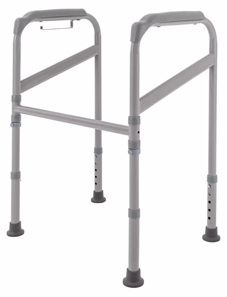 Supporto per WC - Ausilio per alzarsi/telaio di sostegno - Portata 200 kg - Regolabile in altezza - Acciaio al carbonio - Per anziani e persone con disabilità - Grigio chiaro