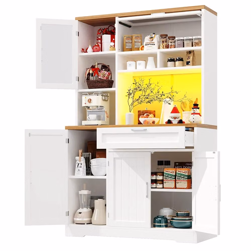 Armadio da cucina alto Xylo con vetrina e illuminazione LED integrata, Bianco e Nero, L: 104 cm, P: 40 cm, H: 180 cm – 2