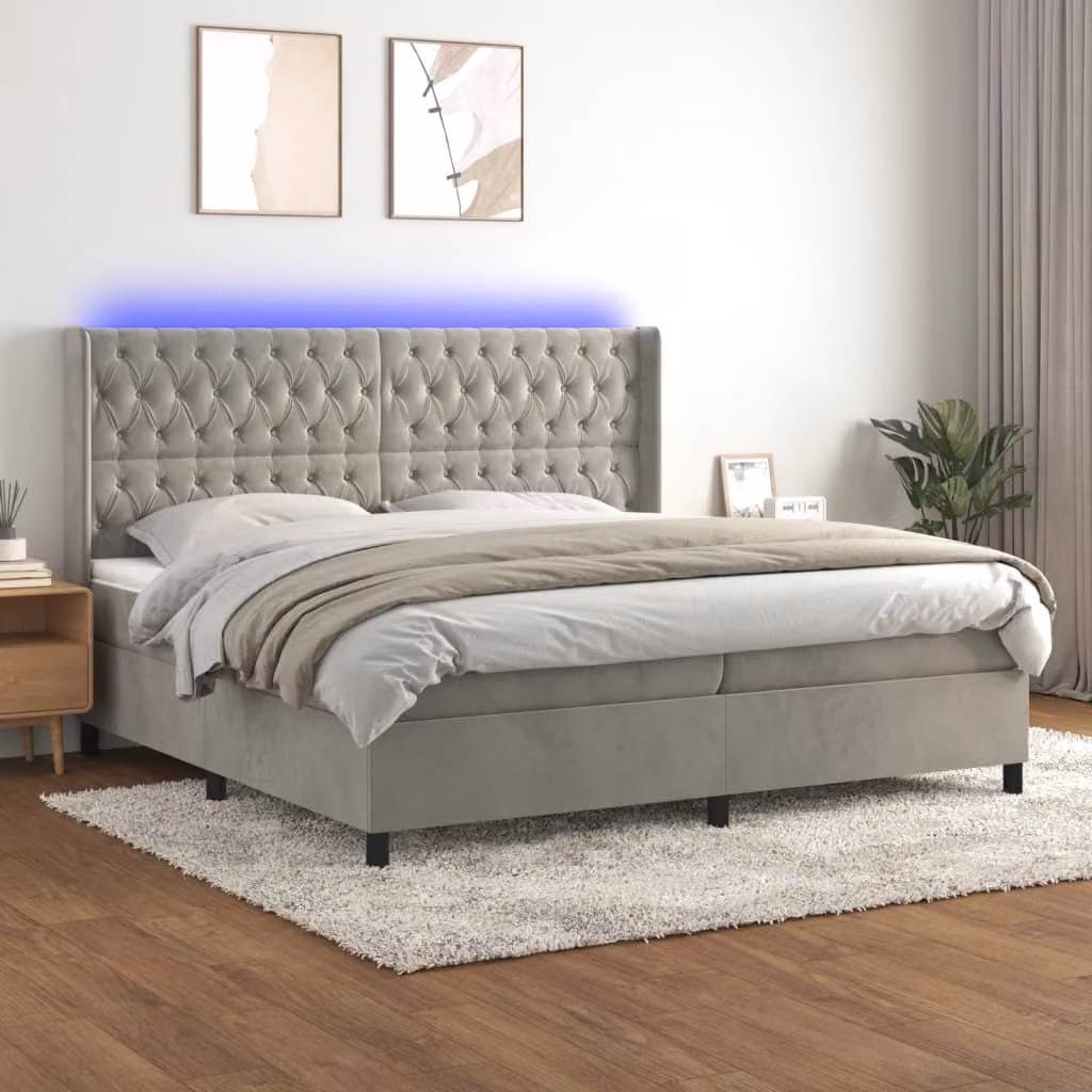Maison Exclusive - Letto a Molle Materasso e LED Grigio Chiaro 200x200 cm Velluto