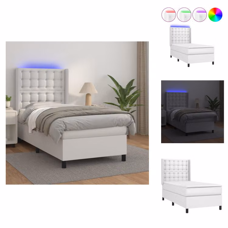 vidaXL Letto a molle con materasso e LED bianco 100x200 cm in Pelle finta - Letti e strutture letto