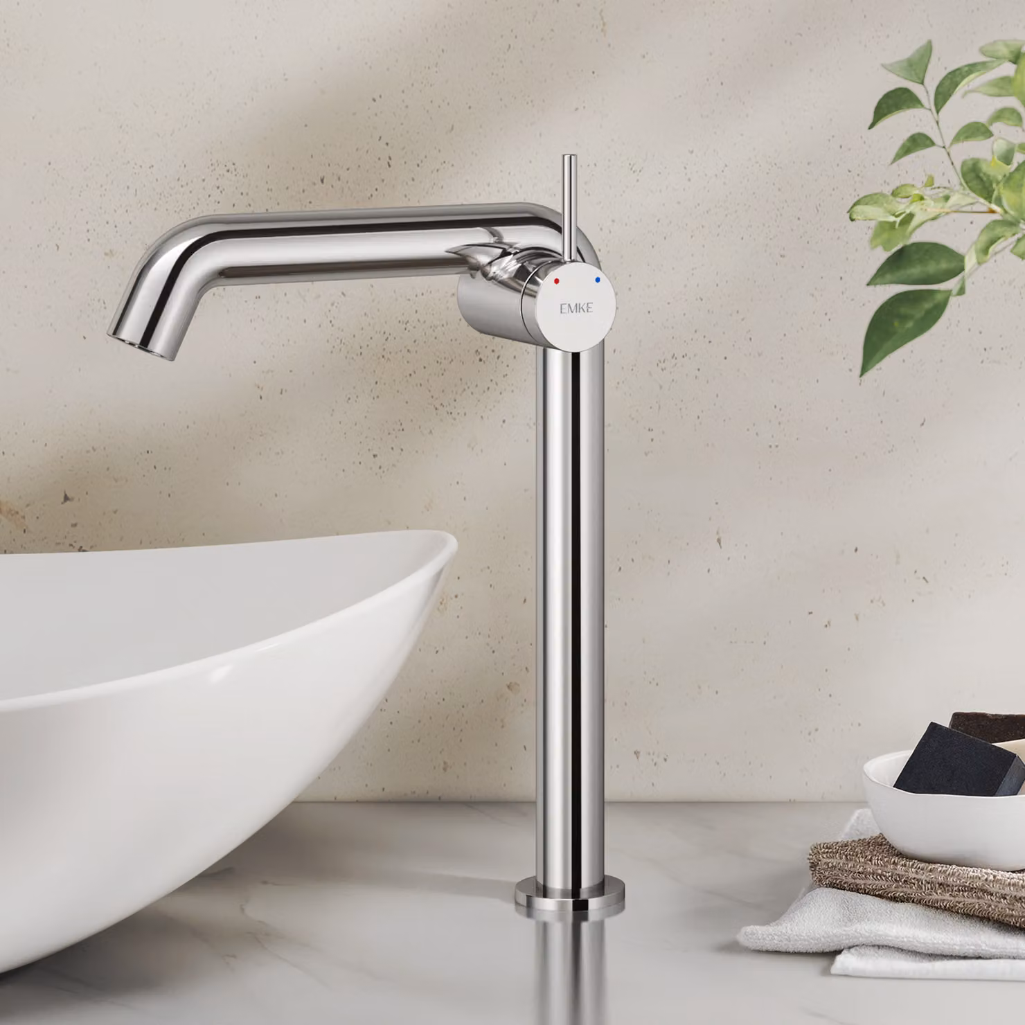 Miscelatore monocomando EMKE per lavabo, rubinetteria per bagno 332x220x76 mm, risparmio idrico, protezione anticorrosione, ottone senza piombo, cromo