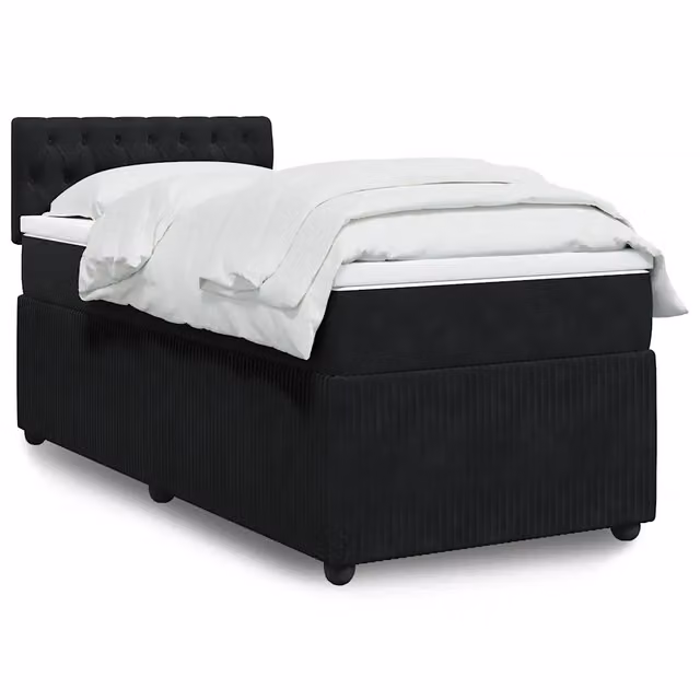 Letto Ibrido vidaXL con Giroletto a Molle e Materasso in Velluto Nero, L/P/H: 90 x 190 cm