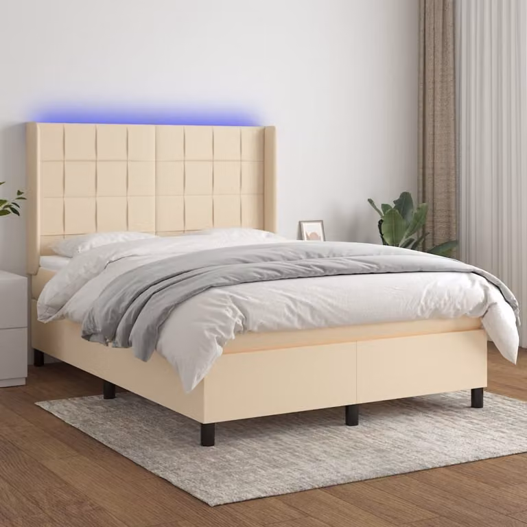 Maison Exclusive - Letto boxspring con materasso e LED color crema 140x190 cm Tessuto