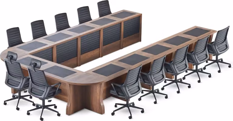 Konferenztisch Büro Büroeinrichtung Schwarz Braun Modern U-Form Holz