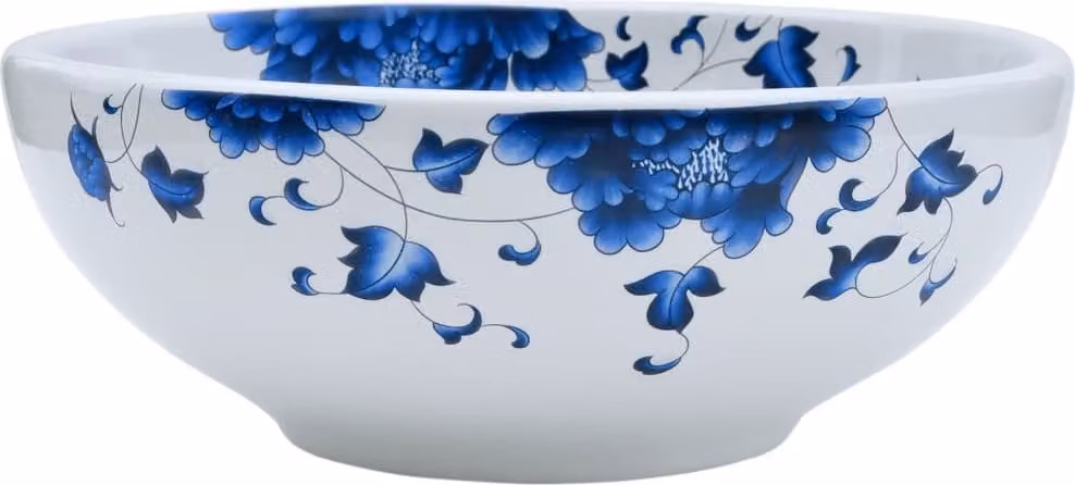 Lavabo da Appoggio Bianco e Blu Rotondo Φ41x14 cm Vetroceramica