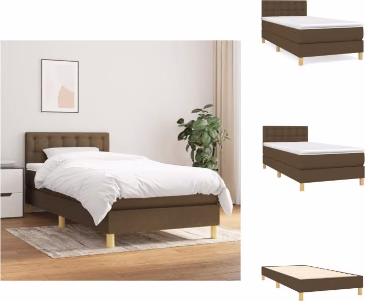 vidaXL Letto a molle con materasso in tessuto marrone scuro 90x200 cm - Letti e strutture letto