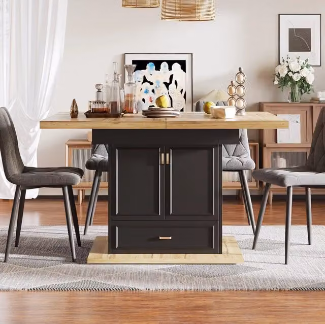 Tavolo da pranzo 110x80x75 cm estensibile con vano contenitore in MDF e metallo naturale