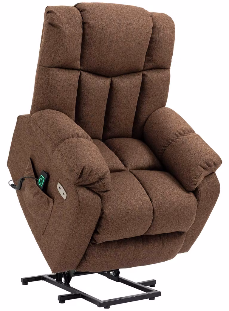 Poltrona elevatrice elettrica HOMCOM con funzione reclinabile e telecomando, 58 W, marrone
