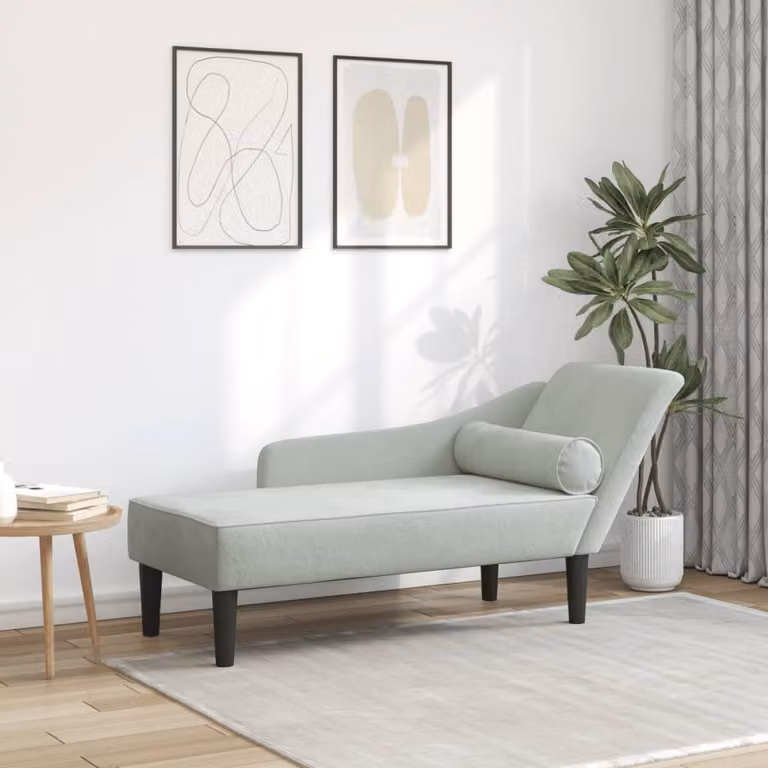 vidaXL Chaise Longue Moderna in Velluto Grigio Chiaro con Cuscini e Struttura in Legno L/P/H: 141 x 55,5 x 66,5 cm