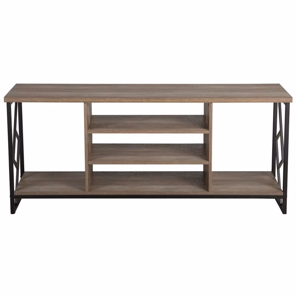 Mobile TV Beliani in stile industrial con finitura legno scuro e struttura in metallo nero, ideale per schermi fino a 60 pollici, L: 140 cm, P: 40 cm, H: 26 cm – 2
