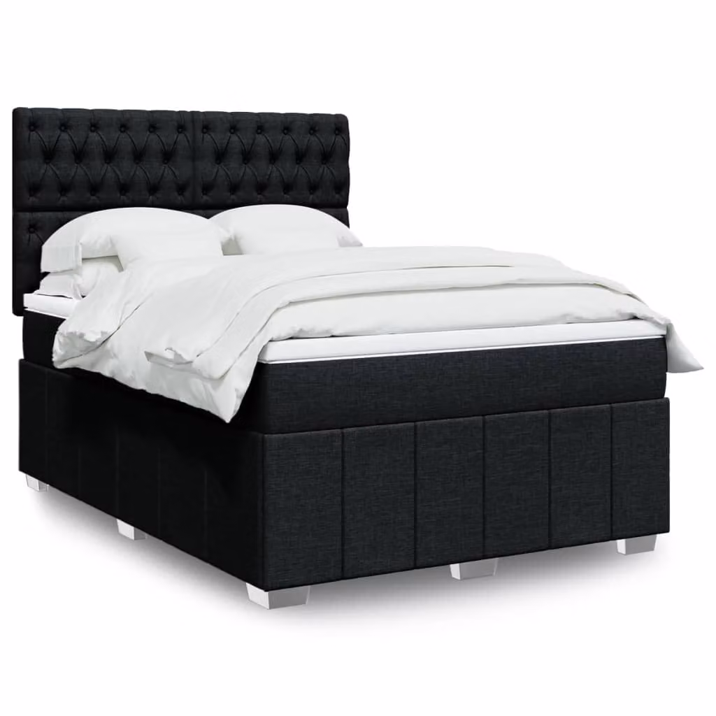 vidaXL Letto Ibrido con Giroletto a Molle e Materasso a Tasche Nero e Bianco L/P: 140 x 190 cm