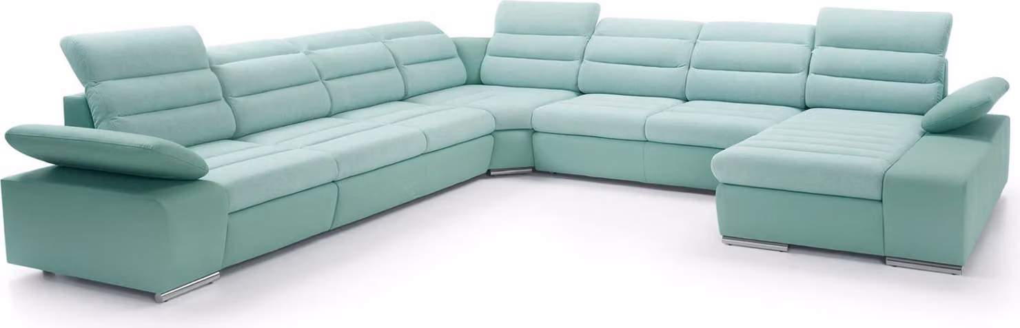 FURNLUX Divano angolare Corfu verde e argento 365cm / Colore principale: Verde / Dimensioni: 365 x 100 x 365 cm