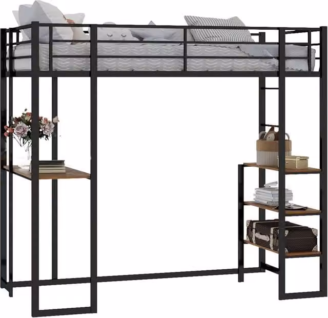 Letto a soppalco REDOM con scrivania e scomparti laterali in metallo nero L 190 cm x P 90 cm – 1