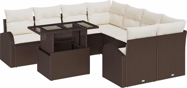 Set Divano da Giardino 9 pcs Marrone polyrattan