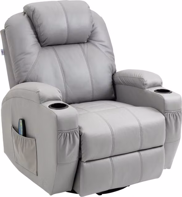 Poltrona Reclinabile HOMCOM con Poggiapiedi e Telecomando, Sedia Massaggiante in Pelle PU Grigio, H 106 x L 89 x P 99 cm