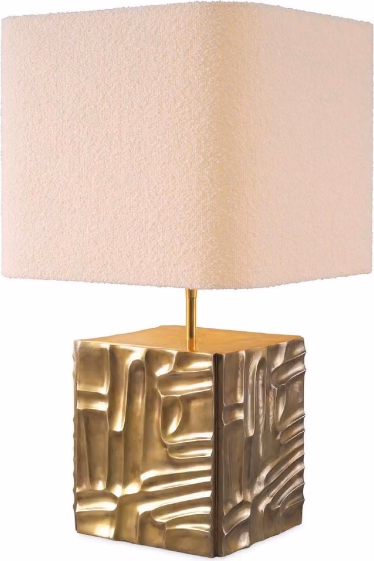Casa Padrino lampada da tavolo ottone vintage / crema 35 x 35 x h. 62 cm - Lampada da tavolo con paralume quadrato in velluto - Lampade da tavolo - Lampade da scrivania