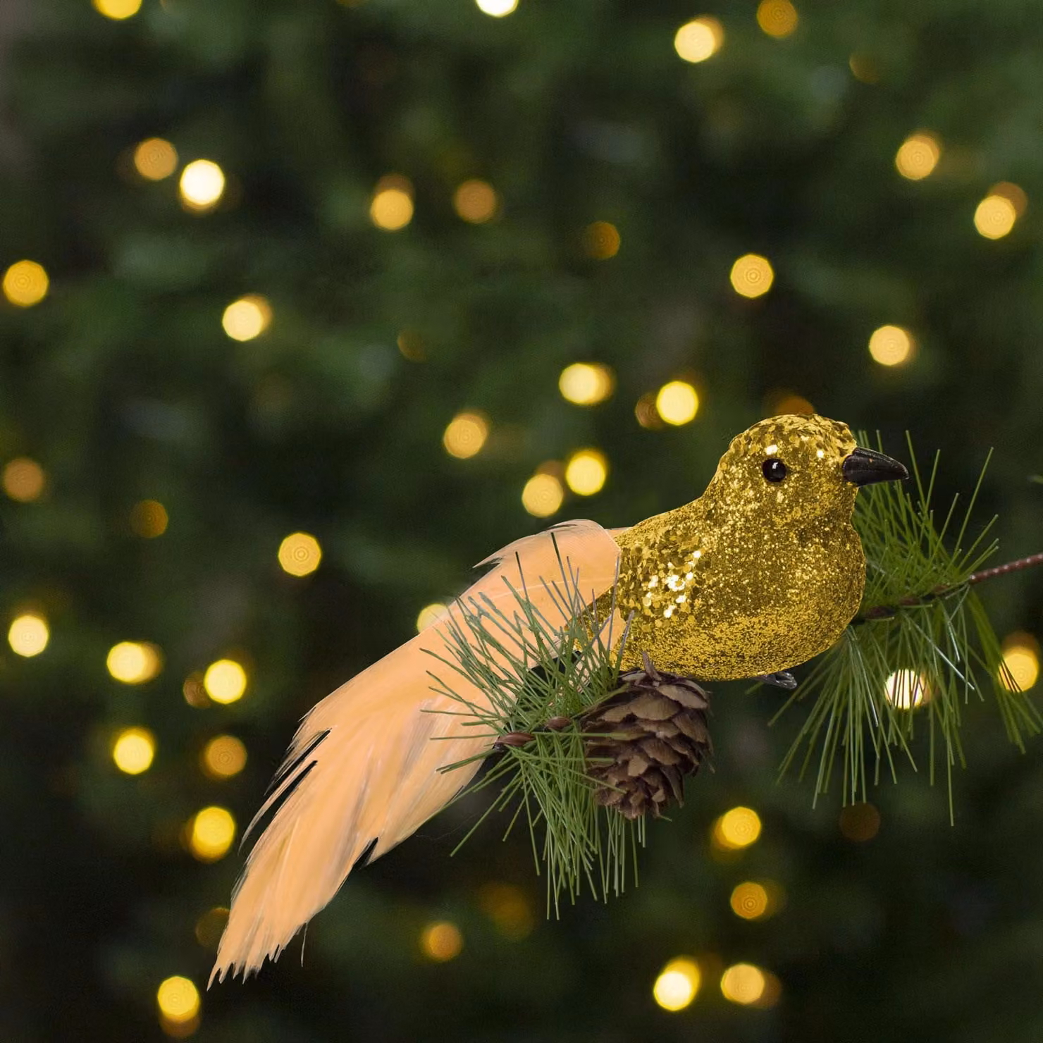 Decorazioni natalizie - Clip - Uccello scintillante - Oro - 2 pezzi per confezione