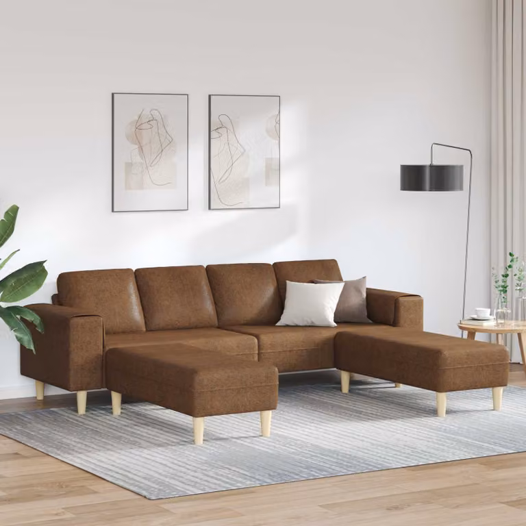 Divano angolare da soggiorno vidaXL in tessuto marrone con cuscini, design minimalista e struttura imbottita