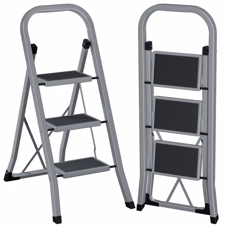 Scala a tre gradini, portata massima di 150 kg, colore grigio